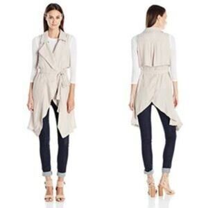 Moon River Sleeveless Belted Draped Vest Khaki